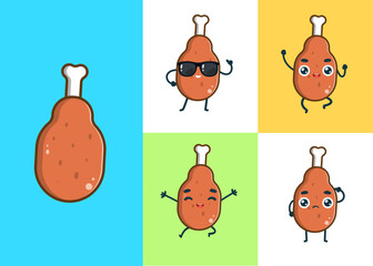 cute fried chicken thigh character with expression