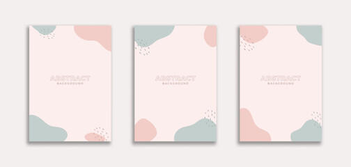 Set of 3 Cute Abstract Background with Blob Pink Blue Color Pastel Theme. Fluid style for banners, pamphlet, poster, frame, border, presentations, flyers, ads, promotion