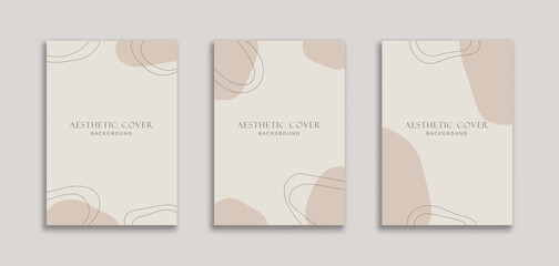 Set of 3 Aesthetic Abstract Background with Blob Shape Cream Pastel Color. Fluid style for banners, pamphlet, poster, frame, border, presentations, flyers, ads, social media stories, cover book
