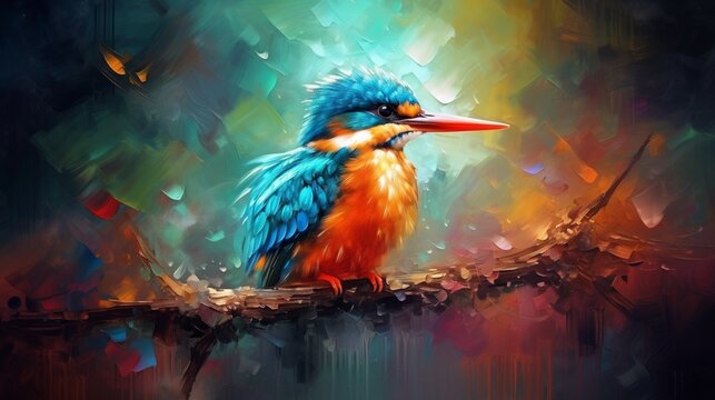 Abstract art.Colorful painting art of a king fisher.Generative AI