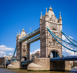 Iconic Tower Bridge connecting London with Southwark on the Thames River UK beautiful English...