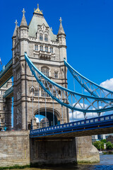 Fototapeta na wymiar Iconic Tower Bridge connecting London with Southwark on the Thames River UK beautiful English symbols Sunny day wallpaper travel