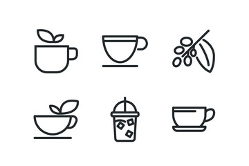 Food line icon set - hot cup, coffee to go