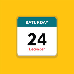 december 24 saturday icon with yellow background, calender icon