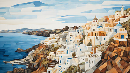 Picturesque Santorini Island Iconic Cycladic Beauty - obrazy, fototapety, plakaty