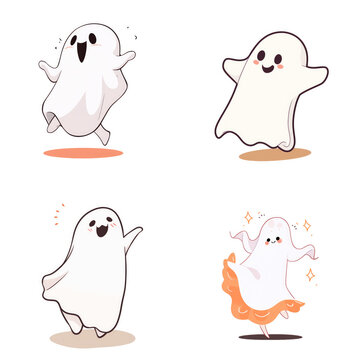 set of funny cartoon monsters cartoon Ghost cute Halloween Art