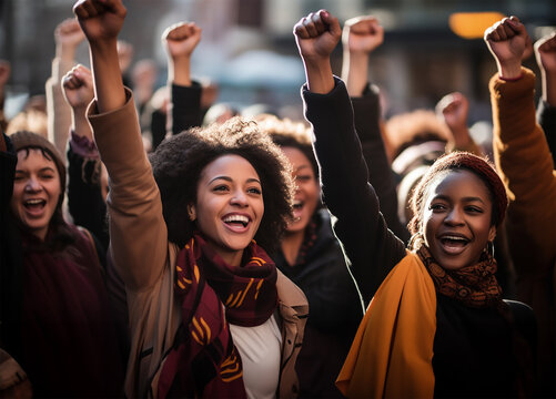 Black women march together in protest