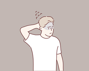 Confused puzzled preoccupied young man. Hand drawn style vector design illustrations.