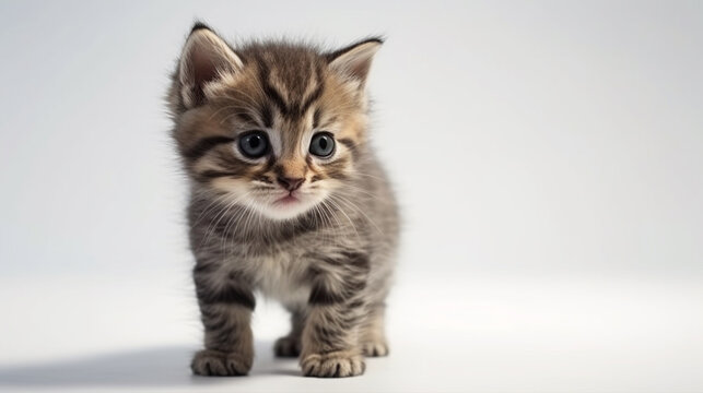 cute kitten on white background with copy space. Generative AI