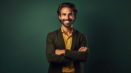 Obraz premium Confident handsome man with arms crossed over body smiling and looking determined. 