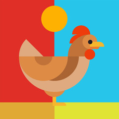 Abstract geometric chicken in modern fashion minimal art style. Bright cartoon concept design. Decorative retro bauhaus composition. Creative vector flat illustration. Template for icon, logo, print.