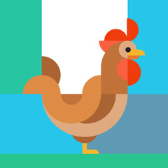 Abstract geometric rooster in modern fashion minimal art style. Bright cartoon concept design. Decorative retro bauhaus composition. Creative vector flat illustration. Template for icon, logo, print.