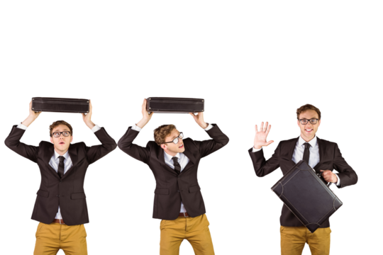 Digital png photo of caucasian businessmen with suitcases on transparent background
