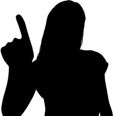 Digital png silhouette image of woman pointing finger on transparent background