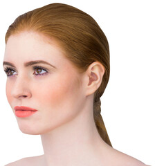 Digital png photo of caucasian woman with red hair on transparent background
