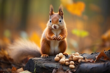 Naklejka na ściany i meble Cute squirrel character at home acorns.