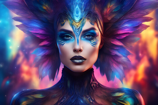 Fashion model's makeup. Game-like feel and fantasy colors ver.1 - generative ai