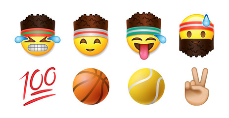 Sports emoji collection. Sport and fitness color icon set
