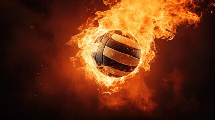 Dynamic shot of a flaming volleyball mid-air during a game