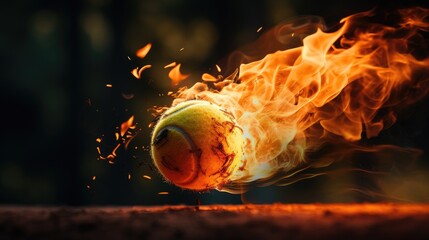 A tennis ball with a fire trail during a match