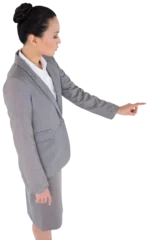Selbstklebende Fototapete Asiatische Orte Digital png photo of asian businesswoman touching virtual screen on transparent background