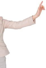 Digital png photo of hand of caucasian businesswoman on transparent background