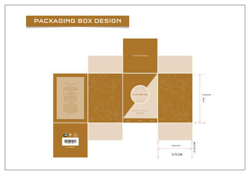 product package box die cut with 3d mockup design elements, labels, icons, frames, for packaging, and design of luxury products. for perfume, Isolated on a Black and Gold background vector Design.