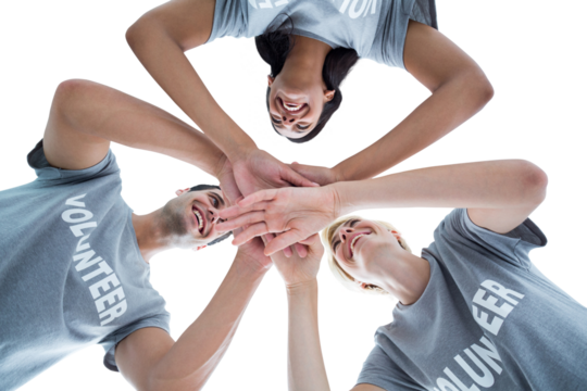 Digital png photo of diverse volunteers teaming up on transparent background