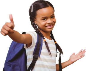 Digital png photo of happy biracial girl going to school and smiling on transparent background