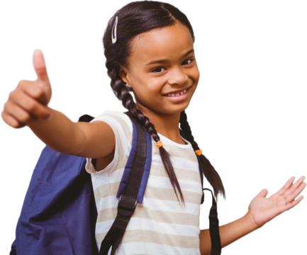 Digital png photo of happy biracial girl going to school and smiling on transparent background - Powered by Adobe