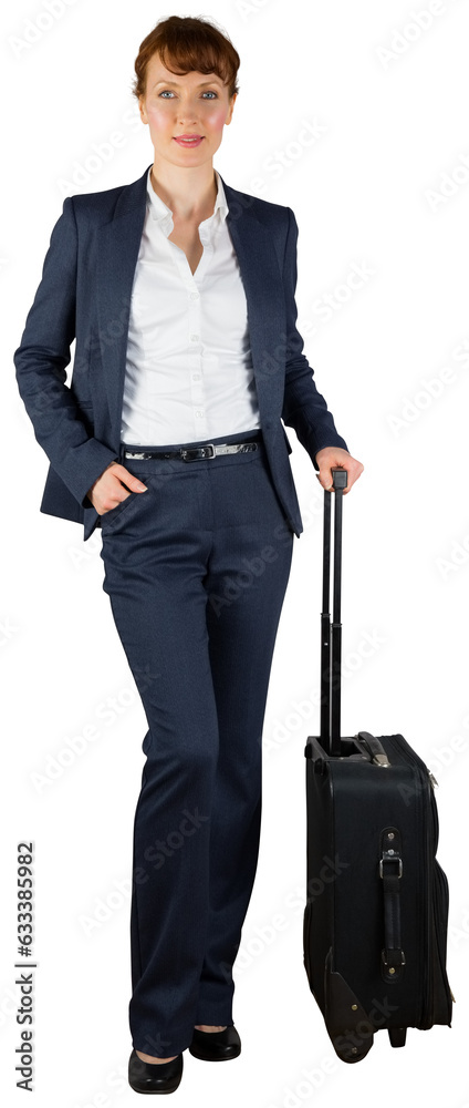 Canvas Prints Digital png photo of happy caucasian businesswoman standing with suitcase on transparent background