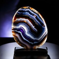 Blue, White and Black Mineral Agate Crystal Structure on Dark Background. Generative AI