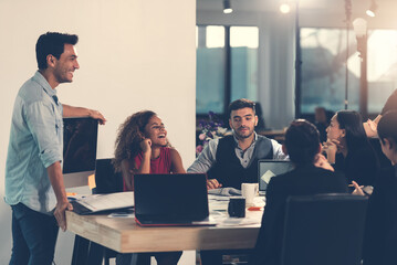 Business Meeting of Diversity People Discussing with Colleague, Corporate Business Professional Team Working for New Project.