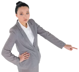 Selbstklebende Fototapete Asiatische Orte Digital png photo of asian businesswoman touching virtual screen on transparent background