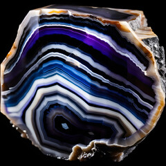 Blue, White and Black Mineral Agate Crystal Structure on Dark Background. Generative AI