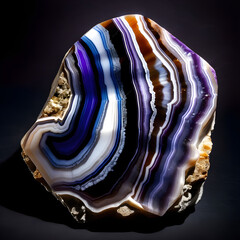 Blue, White and Black Mineral Agate Crystal Structure on Dark Background. Generative AI