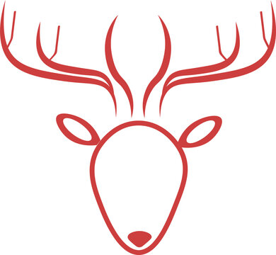 Digital png illustration of deer red outline on transparent background