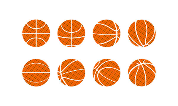 set of basket balls with various different views. basketball icons vector.