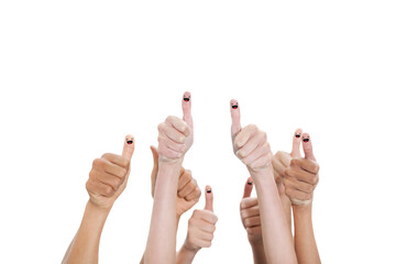 Digital png illustration of hands with thumbs up with smiling faces on transparent background