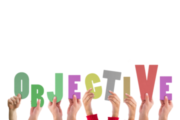 Digital png illustration of hands with objective text on transparent background