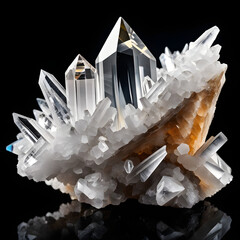 White Mineral Quartz Crystal Structure on Dark Background. Generative AI