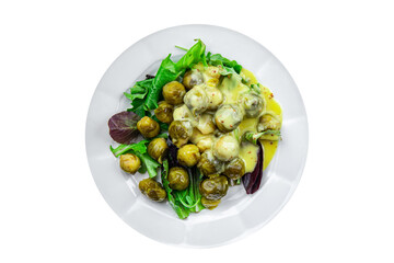 Brussels sprout mustard sauce vegetable food meal snack on the table copy space food background rustic top view