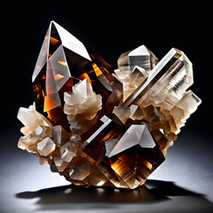 Brown Mineral Smoky Quartz Crystal Structure on Dark Background. Generative AI