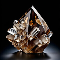 Brown Mineral Smoky Quartz Crystal Structure on Dark Background. Generative AI