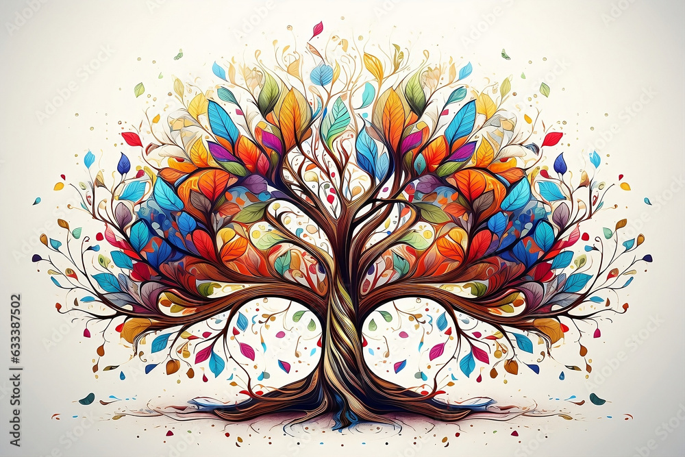 Wall mural abstract vibrant tree illustration. tree of life. colorful illustration, the concept of balance in l