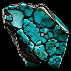 Blue and Green Mineral Turquoise Crystal Structure on Dark Background. Generative AI