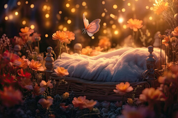 Fairy Dome Bed with Flowers & Butterflies - Kid Overlays, Photoshop Overlays