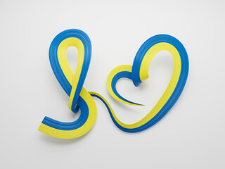 3d Flag Of Ukraine Heart Shaped Wavy Awareness Ribbon flag On White Background 3d Illustration