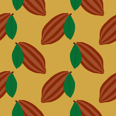 Cacao seamless pattern vector illustration. Natural chocolate. Organic sweet food, graphic art sketch. Cocoa vintage package.