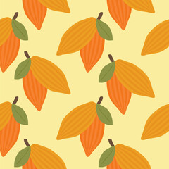 Obraz premium Cacao seamless pattern vector illustration. Natural chocolate. Organic sweet food, graphic art sketch. Cocoa vintage package.